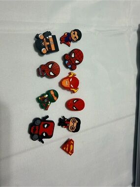 Lot of 10 Superhero Kids Shoe Charms - Red, Orange, Green, Black, Yellow